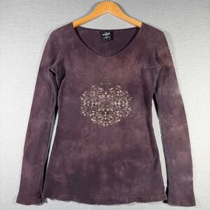 Sledge USA Womens Purple Acid Wash Filigree Thermal Long Sleeve Top Small Y2K